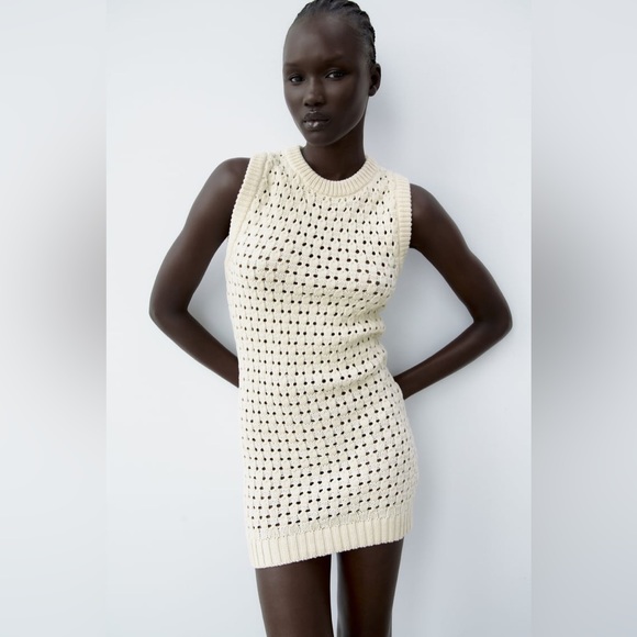 Zara Ecru Openwork Knit Dress - Picture 4 of 10